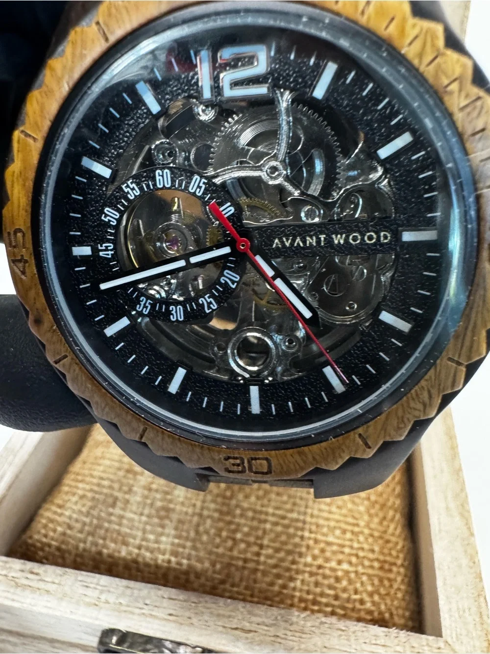 Avantwood Avant Wood Two-Tone Wooden Skeleton Watch - Brown & Black